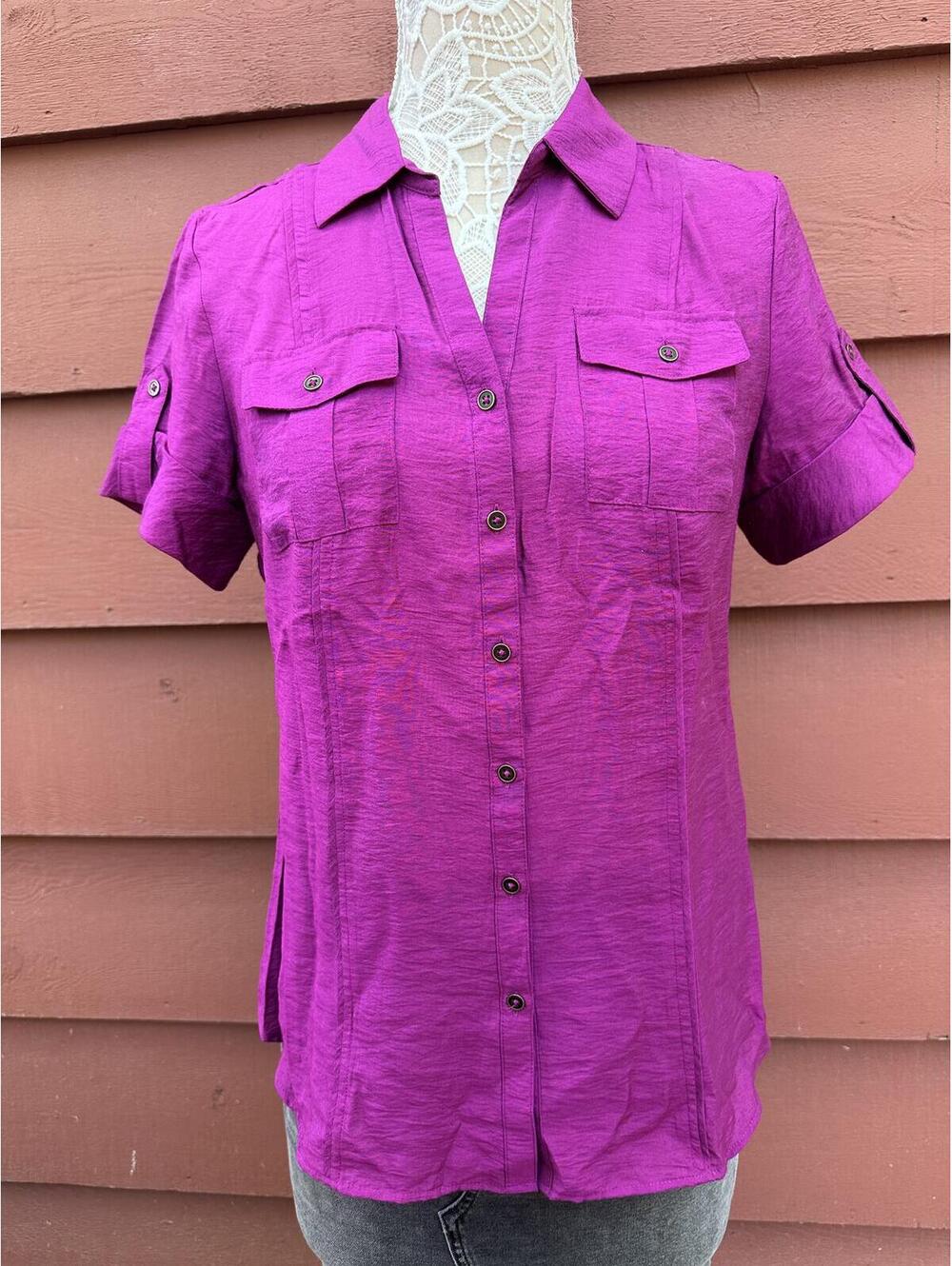 Dressbarn Purple Button Up Shirt Casual Classic Utility Style